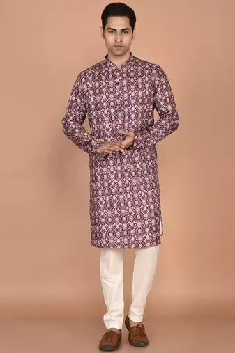 Men's floral printed cotton straight  kurta