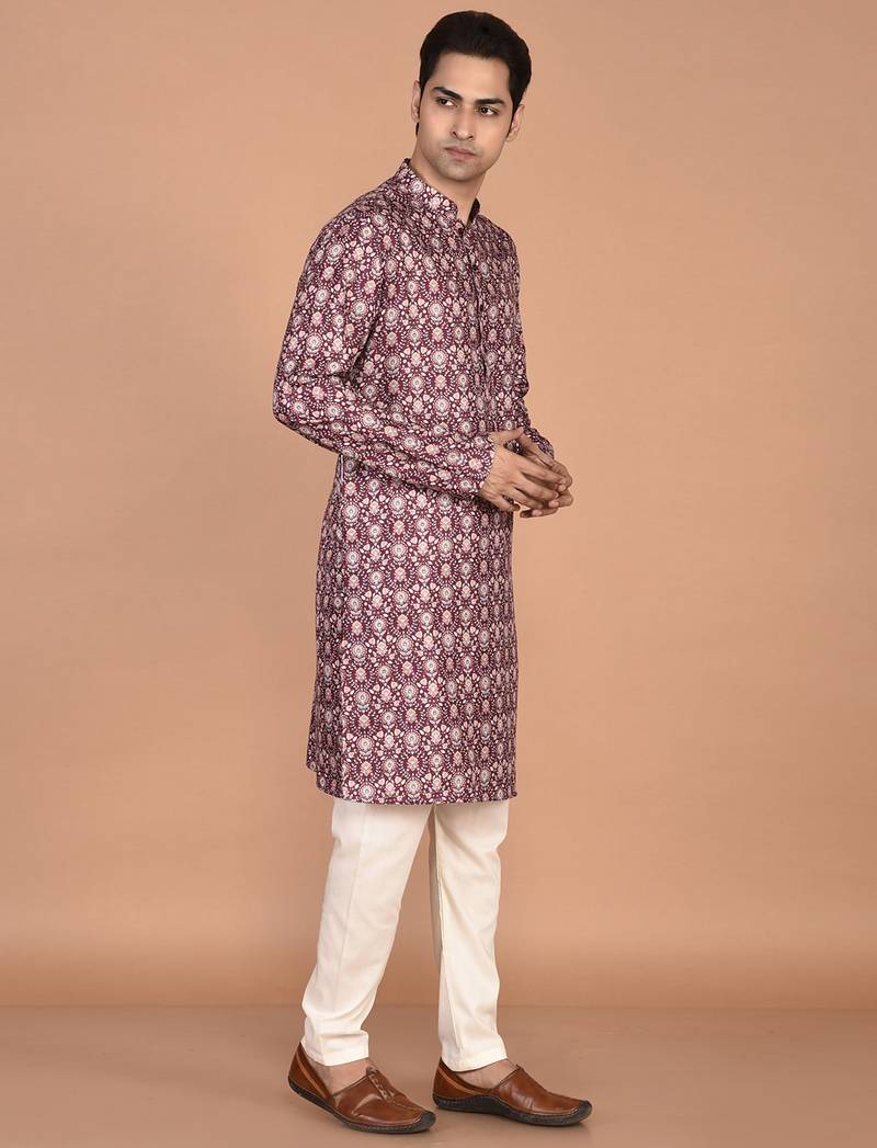 Men's floral printed cotton straight  kurta