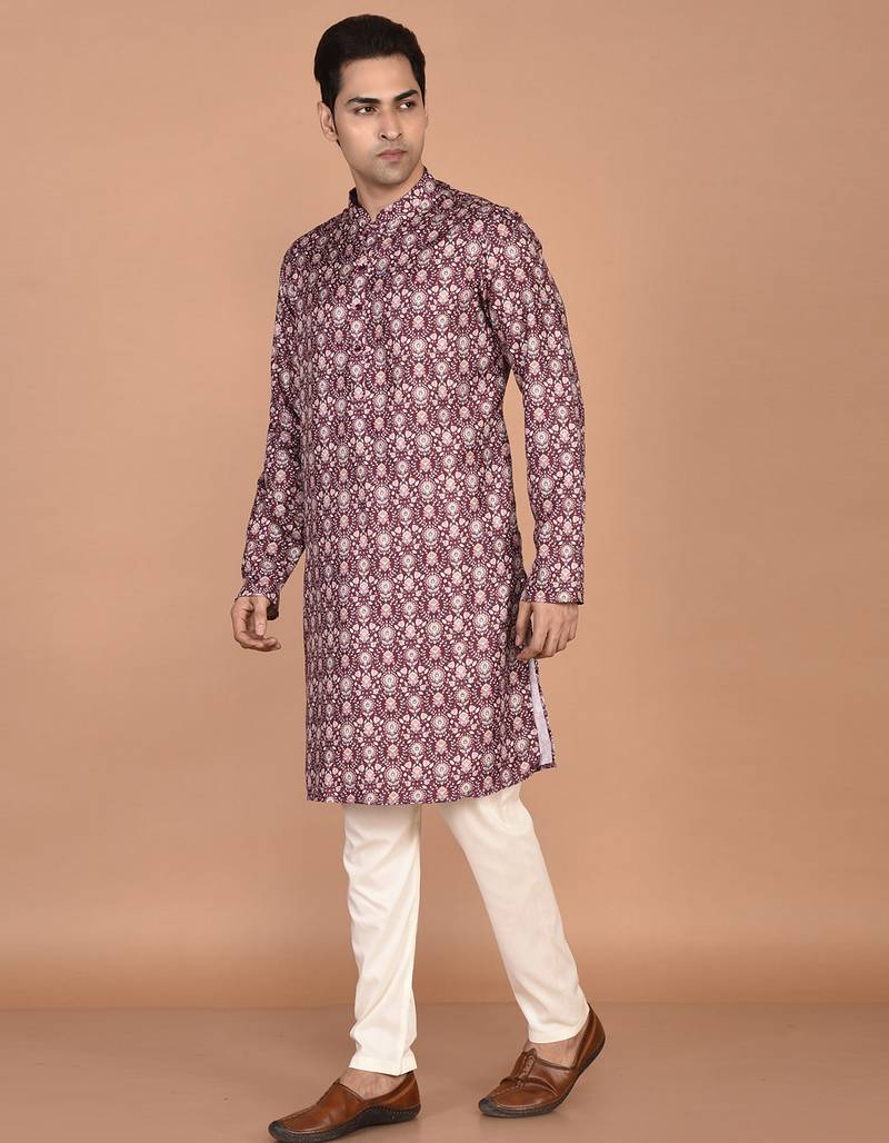 Men's floral printed cotton straight  kurta