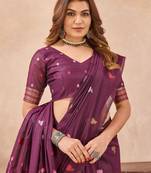 Wine linen festive saree with unstitched blouse piece