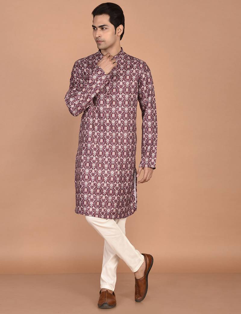 Men's floral printed cotton straight  kurta