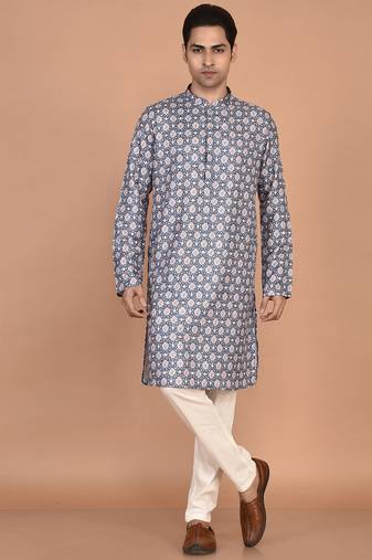 Men's geometric printed cotton straight kurta