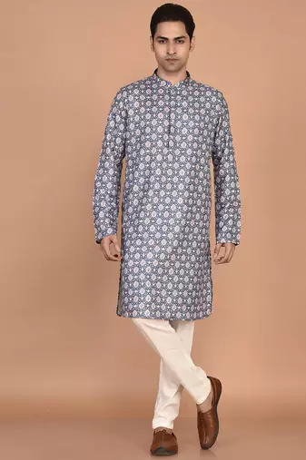 Men's geometric printed cotton straight kurta