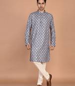 Men's geometric printed cotton straight kurta