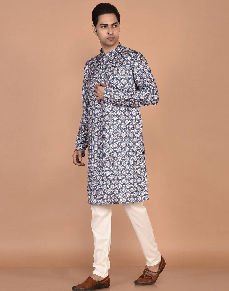 Men's geometric printed cotton straight kurta
