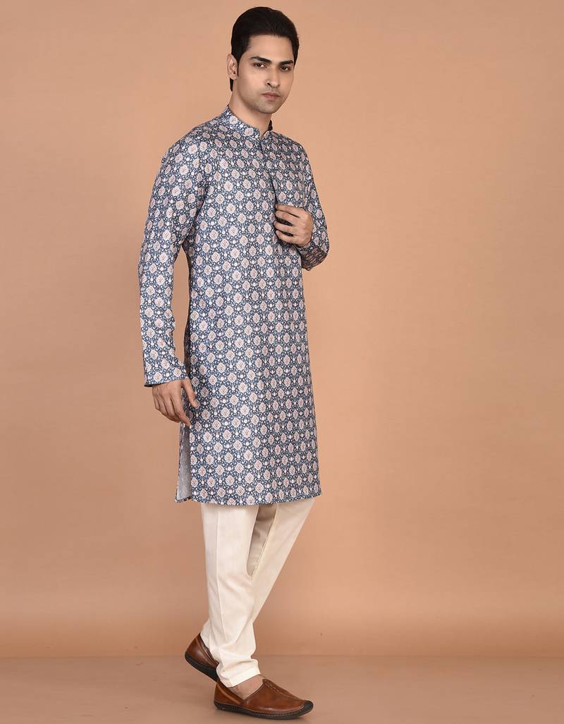 Men's geometric printed cotton straight kurta
