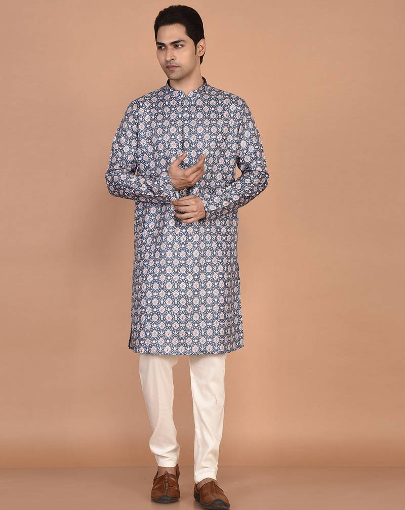 Men's geometric printed cotton straight kurta