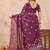 Wine linen designer party wear festive saree with unstitched blouse piece