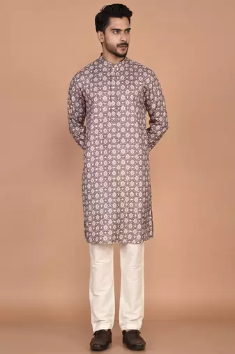 Men's geometric printed cotton straight kurta
