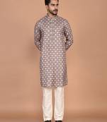 Men's geometric printed cotton straight kurta