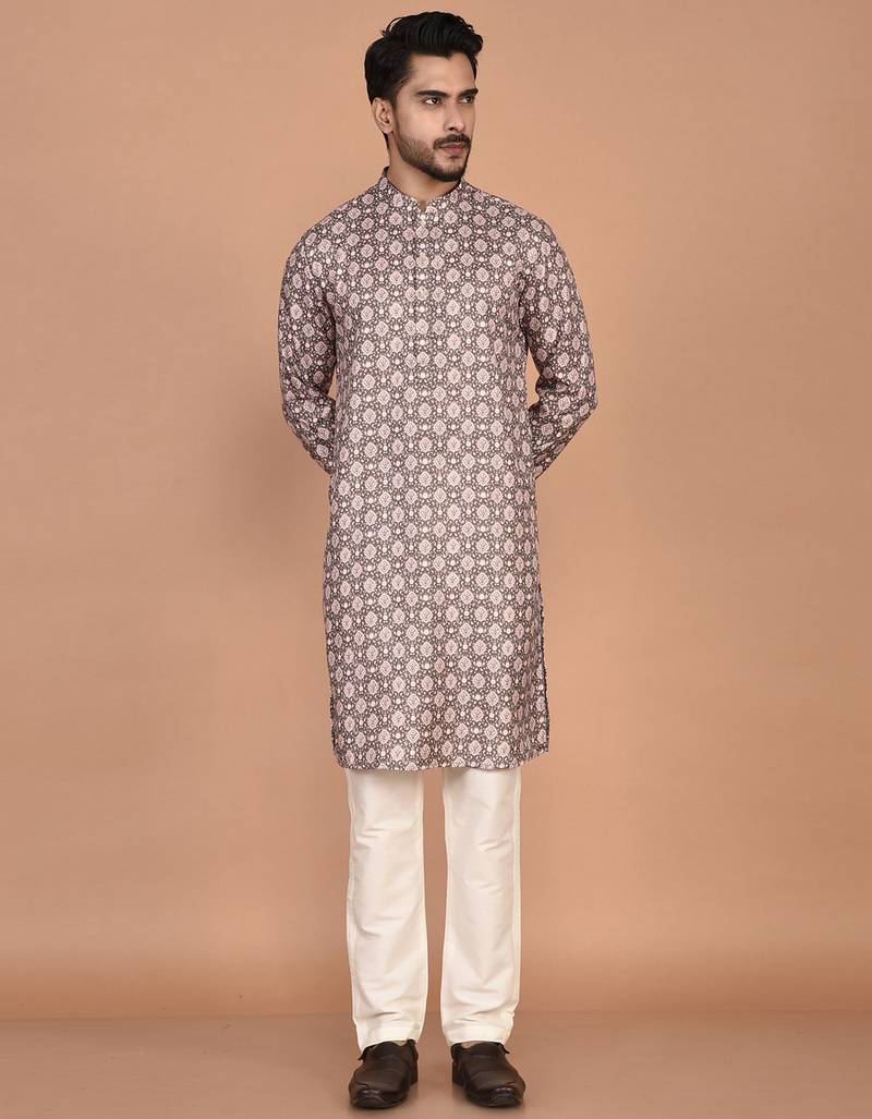 Men's geometric printed cotton straight kurta