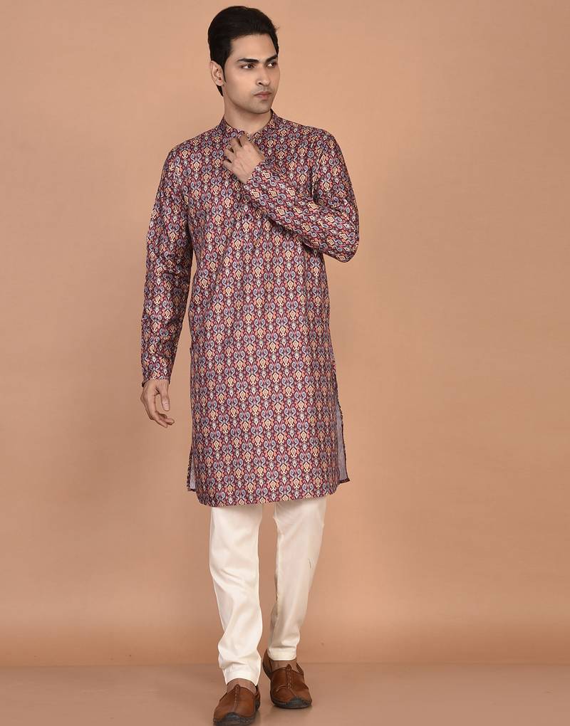 Men's traditional patola printed cotton kurta