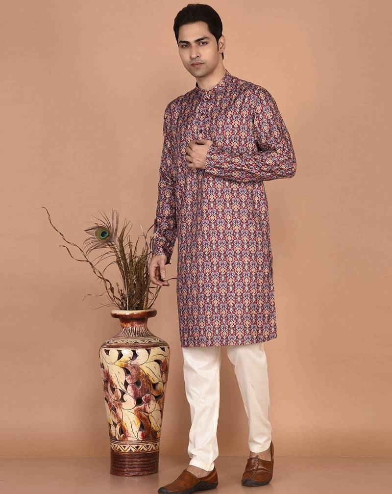 Men's traditional patola printed cotton kurta