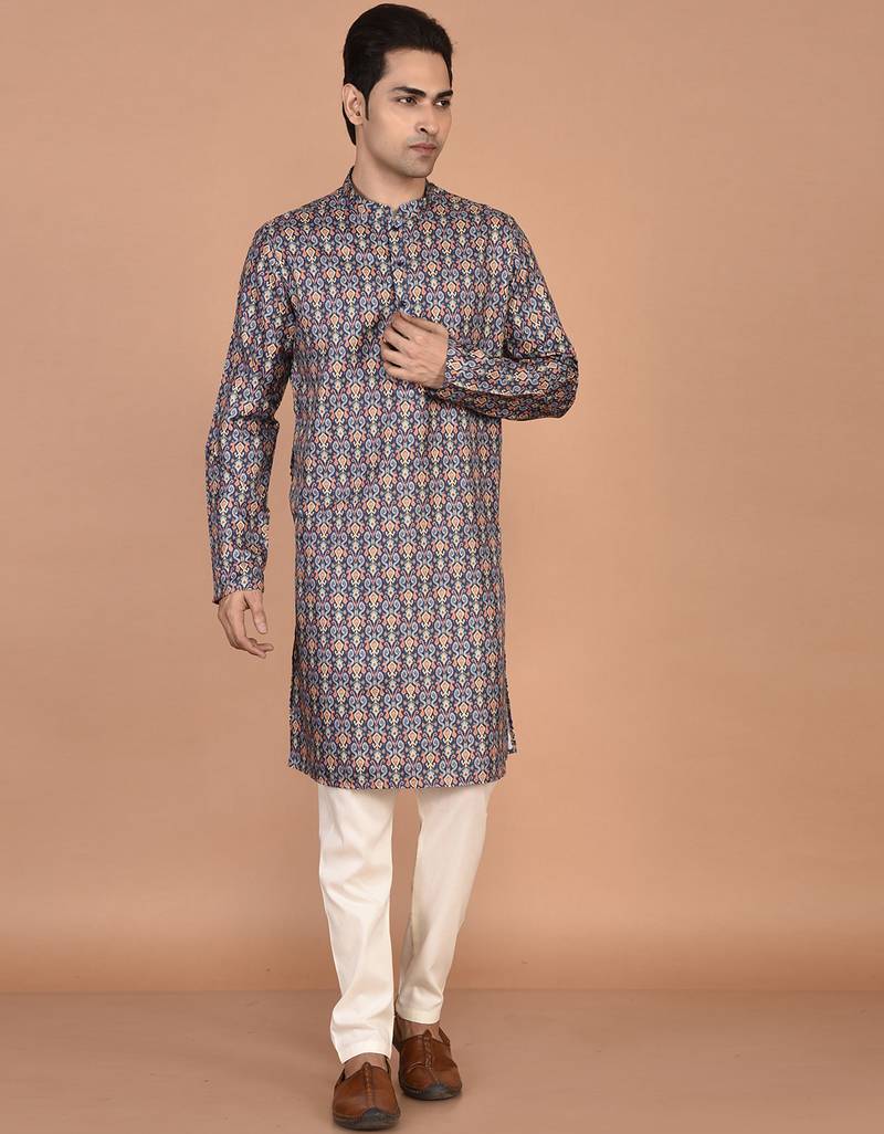 Men's traditional patola printed cotton kurta