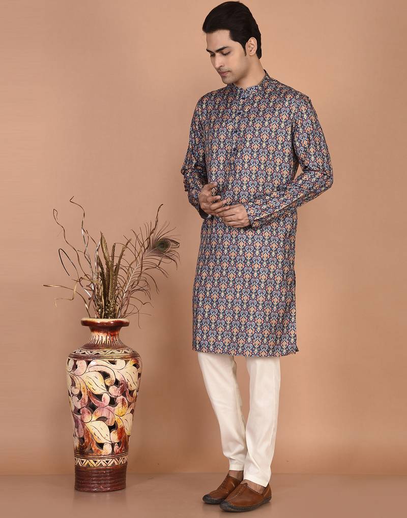 Men's traditional patola printed cotton kurta