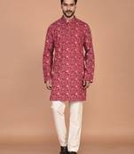 Men's leaf printed cotton kurta