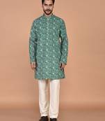 Men's leaf printed cotton kurta