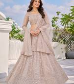 Luxury Beige Net Lehenga Choli with Allover Beads & Dori Embellishment
