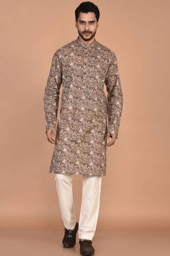 Men's leaf printed cotton kurta