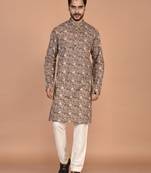 Men's leaf printed cotton kurta