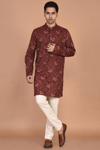 Men's floral printed cotton straight  kurta