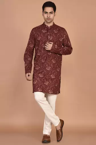 Men's floral printed cotton straight  kurta