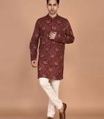 Men's floral printed cotton straight  kurta