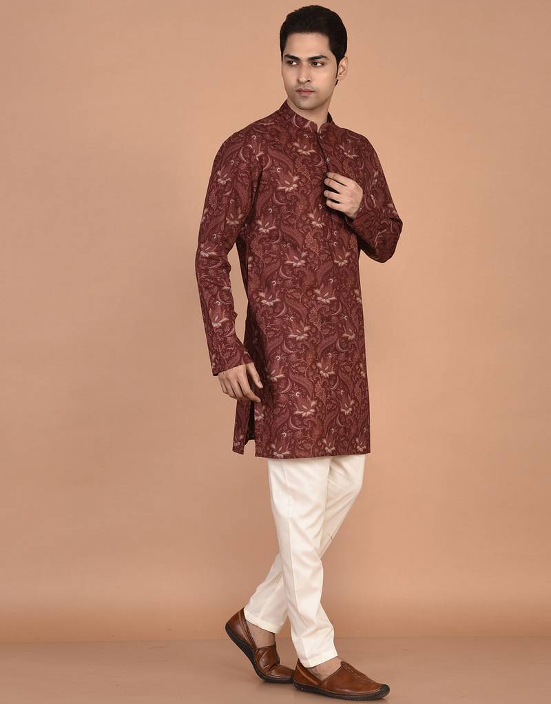 Men's floral printed cotton straight  kurta