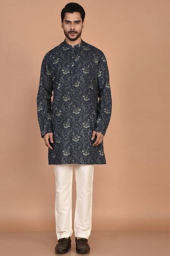 Men's floral printed cotton straight  kurta