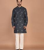 Men's floral printed cotton straight  kurta