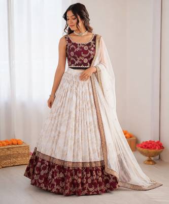 off white jacquard coding sequin lehenga choli set 1