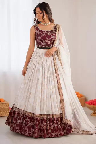 off white jacquard coding sequin lehenga choli set