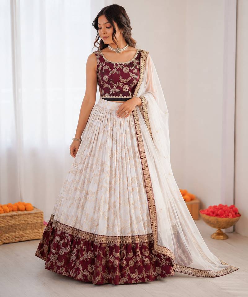 off white jacquard coding sequin lehenga choli set