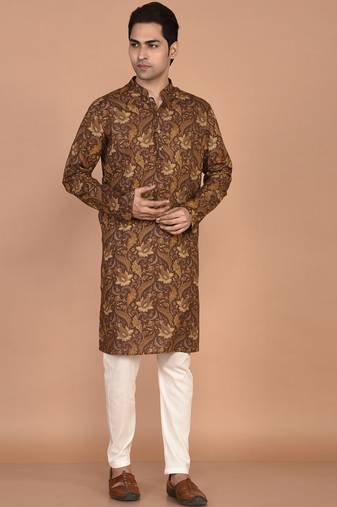 Men's floral printed cotton straight  kurta