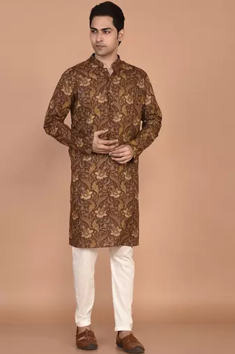 Men's floral printed cotton straight  kurta