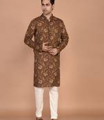 Men's floral printed cotton straight  kurta