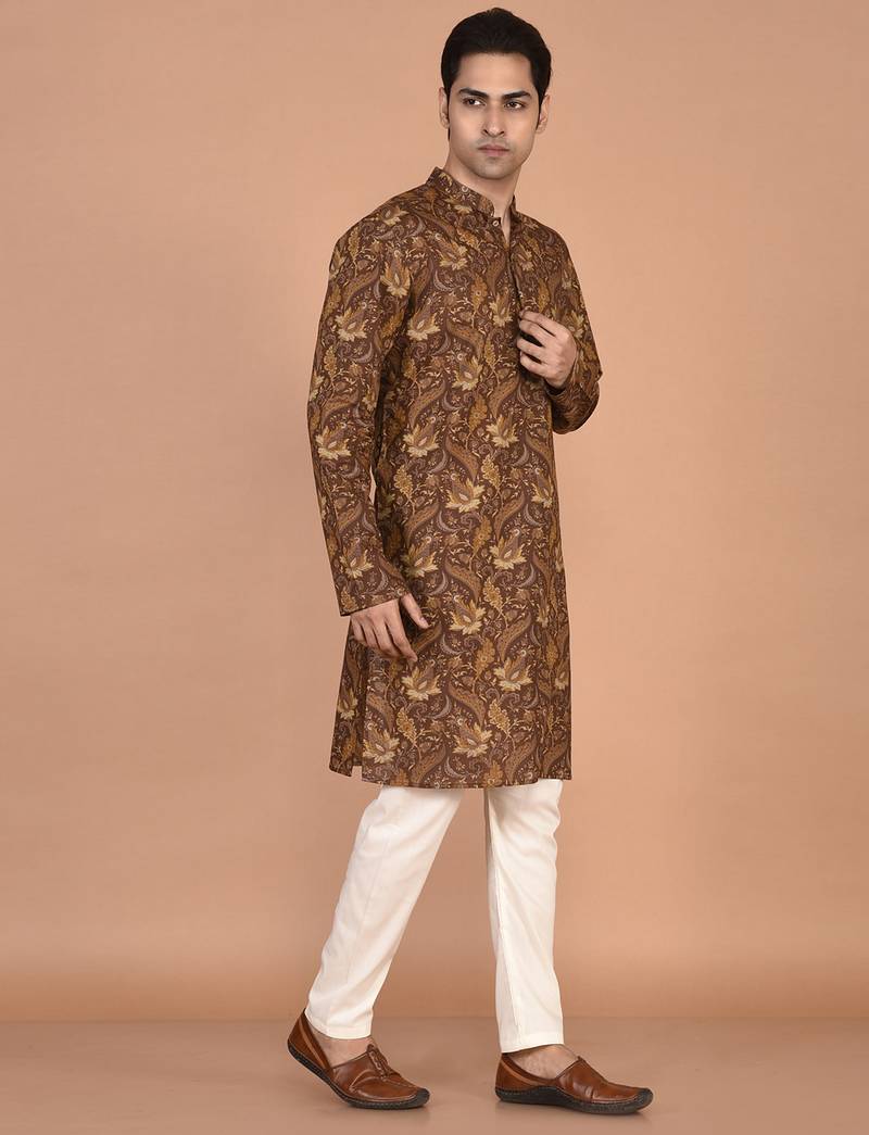 Men's floral printed cotton straight  kurta