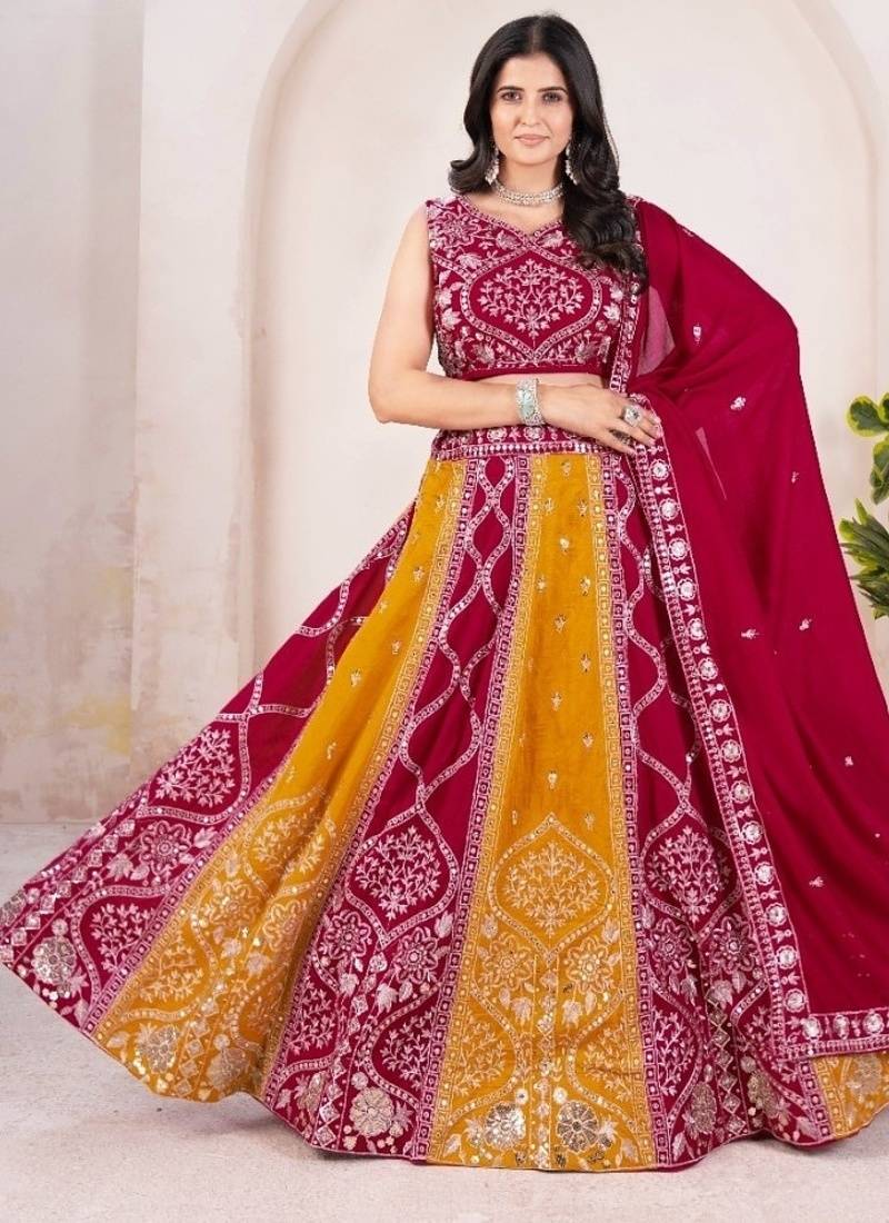 Elegant Vichitra Silk Bridal Lehenga Choli with Sequins Embroidery