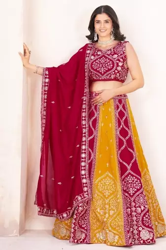 Elegant Vichitra Silk Bridal Lehenga Choli with Sequins Embroidery