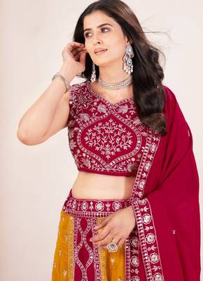 Elegant Vichitra Silk Bridal Lehenga Choli with Sequins Embroidery 3