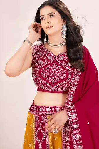 Elegant Vichitra Silk Bridal Lehenga Choli with Sequins Embroidery