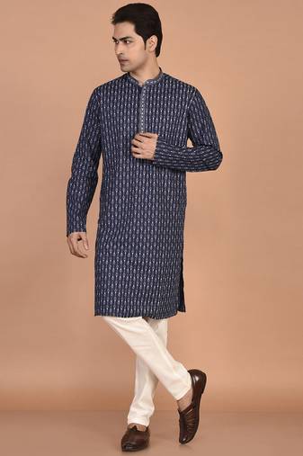 Men's geometric printed cotton straight kurta