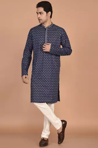 Men's geometric printed cotton straight kurta