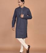 Men's geometric printed cotton straight kurta