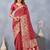 Red soft silk blend banarasi jacuard work designer party wear saree with unstitched blouse piece