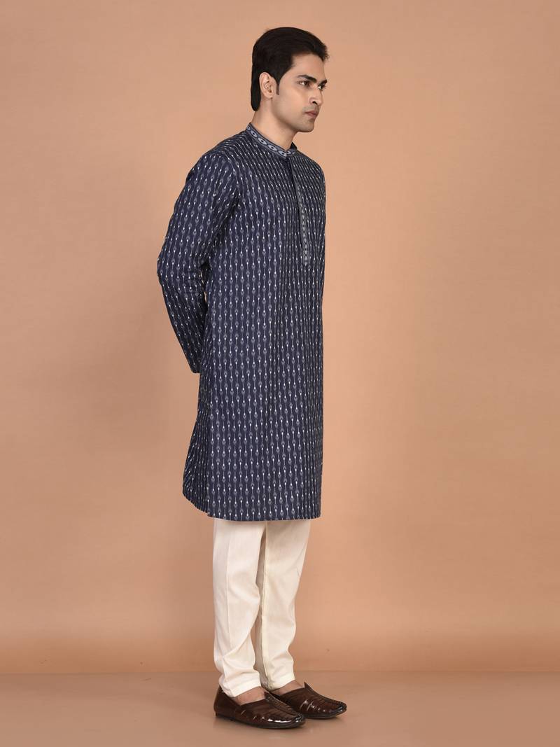 Men's geometric printed cotton straight kurta