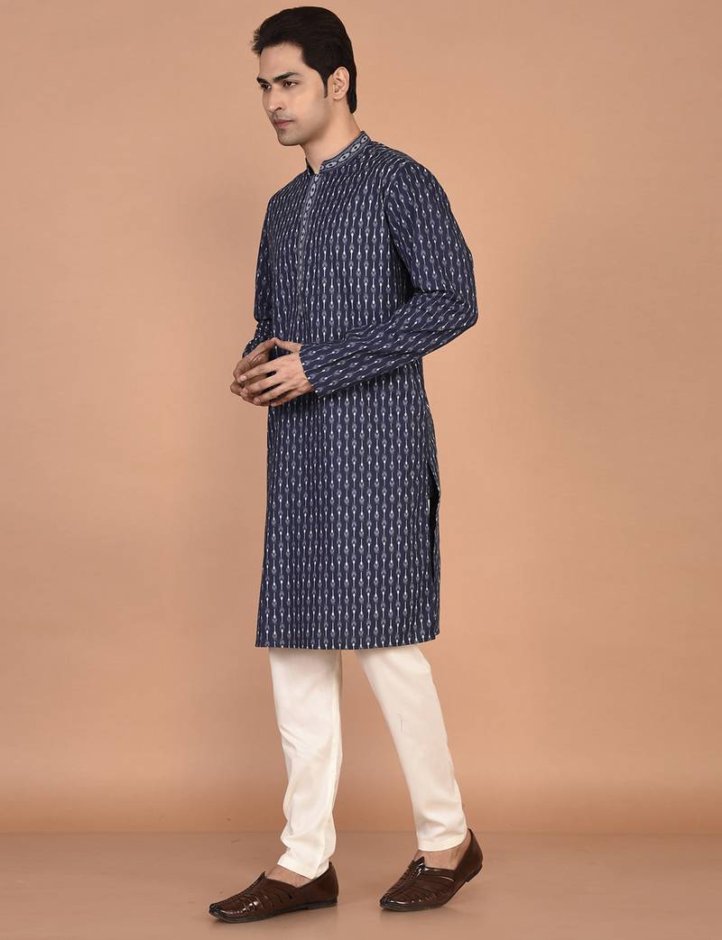 Men's geometric printed cotton straight kurta