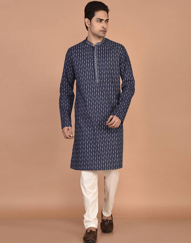 Men's geometric printed cotton straight kurta