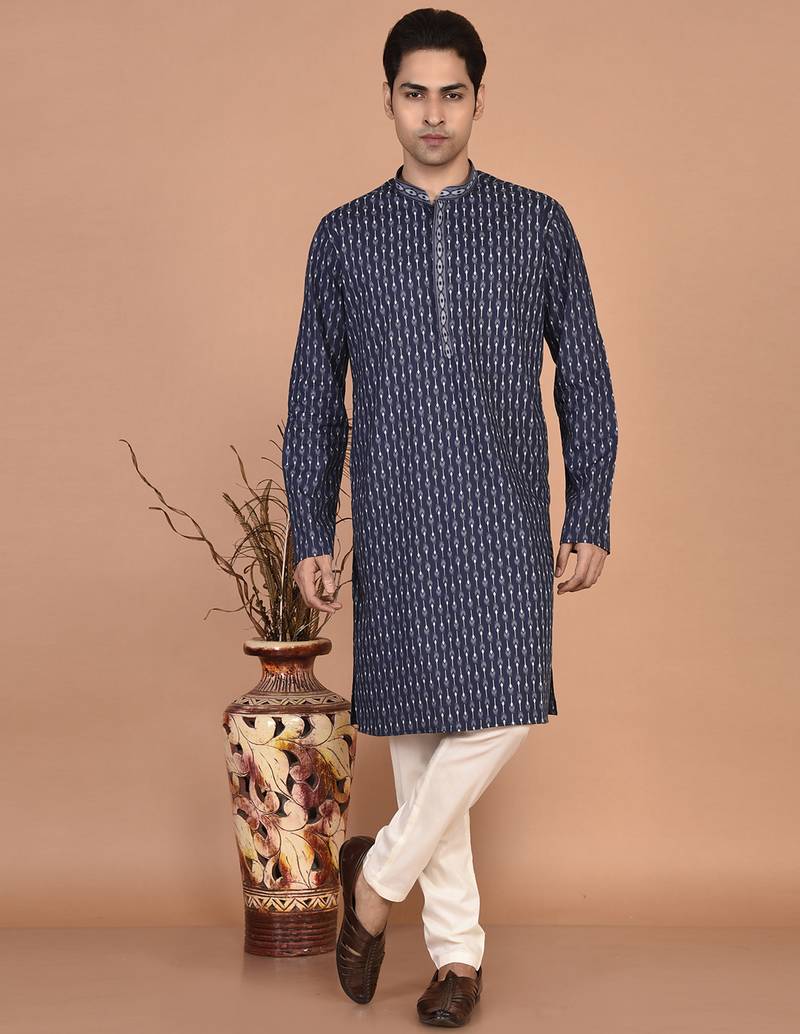 Men's geometric printed cotton straight kurta