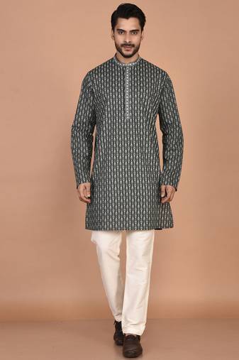 Men's geometric printed cotton straight kurta